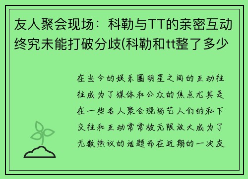 友人聚会现场：科勒与TT的亲密互动终究未能打破分歧(科勒和tt整了多少次一天)