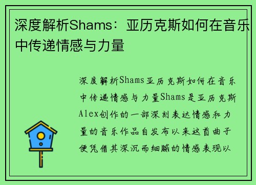 深度解析Shams：亚历克斯如何在音乐中传递情感与力量